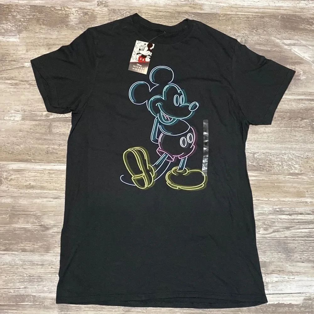 Disney Mickey Mouse Neon Black Women’s Size Medium Short Sleeve T-shirt